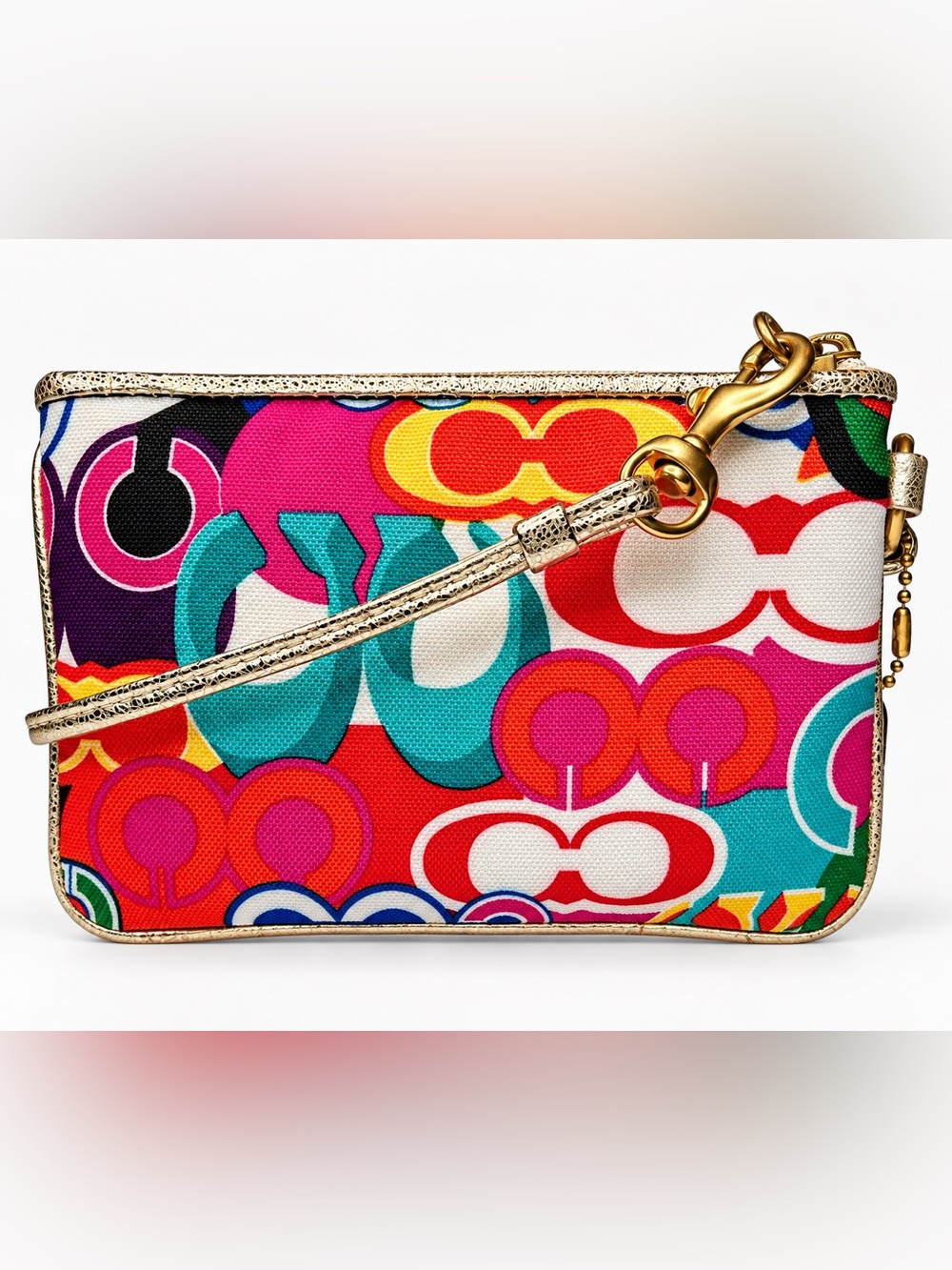 Coach Poppy Pop C Graffiti Multicolor Wristlet Metallic Gold Y2K - Picture 3 of 12